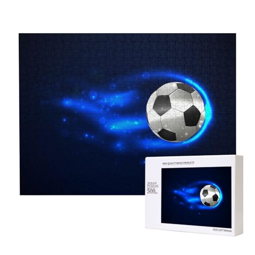 Fußball in Flammen,500 Teile Holzpuzzle Familienspiel Puzzles für Erwachsene Teenager Heimdekoration von EgoMed