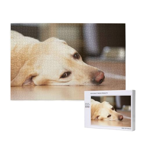 Gelber Labrador Retriever Druck,1000 Teile Holzpuzzle Familienspiel Puzzles für Erwachsene Teenager Heimdekoration von EgoMed