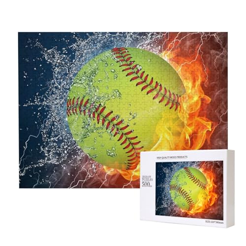 Gelber Softball,500 Teile Holzpuzzle Familienspiel Puzzles für Erwachsene Teenager Heimdekoration von EgoMed