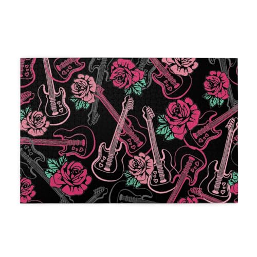 Gitarre und Rose,1000 Teile Holzpuzzle Familienspiel Puzzles für Erwachsene Teenager Heimdekoration von EgoMed