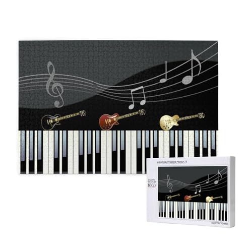 Gitarren-Klavier-Muster-Druck,1000 Teile Holzpuzzle Familienspiel Puzzles für Erwachsene Teenager Heimdekoration von EgoMed
