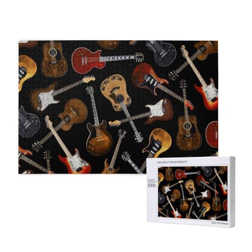 Gitarren Schwarz,1000 Teile Holzpuzzle Familienspiel Puzzles für Erwachsene Teenager Heimdekoration von EgoMed