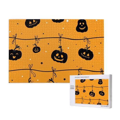 Halloween Kürbis Orange,1000 Teile Holzpuzzle Familienspiel Puzzles für Erwachsene Teenager Heimdekoration von EgoMed