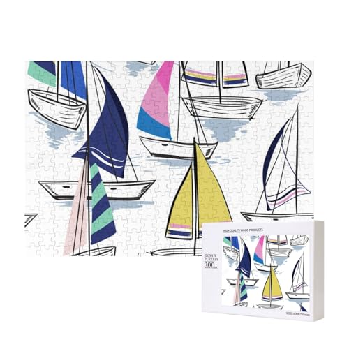 Handgezeichnete Skizze Segelboote,300 Teile Holzpuzzle Familienspiel Puzzles für Erwachsene Teenager Heimdekoration von EgoMed