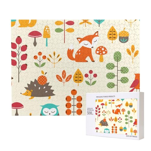 Herbstmuster mit Eule, Fuchs, Eichhörnchen, Vögel, Animal Print,500 Teile Holzpuzzle Familienspiel Puzzles für Erwachsene Teenager Heimdekoration Herbstmuster mit Eule, Fuchs, Eichhörnchen, Vögel, Animal Print,500 Teile Holzpuzzle Familienspiel Puzzles für Erwachsene Teenager Heimdekoration von EgoMed