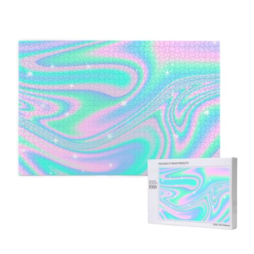 Holographischer Abstrakter Hintergrund in Pastell-Neon,1000 Teile Holzpuzzle Familienspiel Puzzles für Erwachsene Teenager Heimdekoration von EgoMed