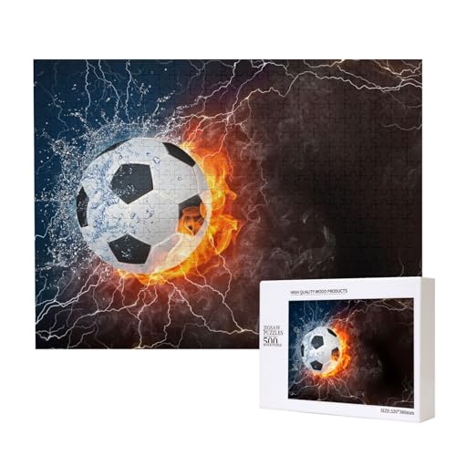 Kaltes Wasser Feuer Fußball,500 Teile Holzpuzzle Familienspiel Puzzles für Erwachsene Teenager Heimdekoration von EgoMed