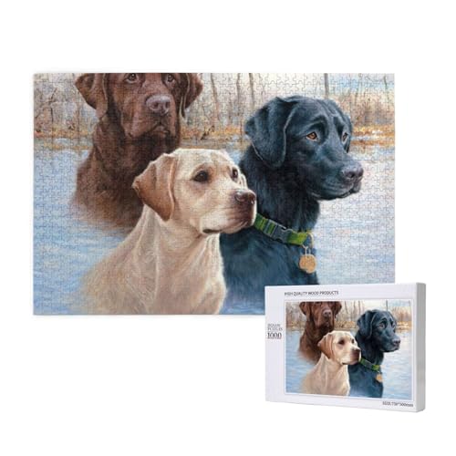 Labrador Retriever Hund Welpen Kunst,1000 Teile Holzpuzzle Familienspiel Puzzles für Erwachsene Teenager Heimdekoration von EgoMed