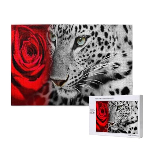 Leopardenrote Rose,1000 Teile Holzpuzzle Familienspiel Puzzles für Erwachsene Teenager Heimdekoration von EgoMed