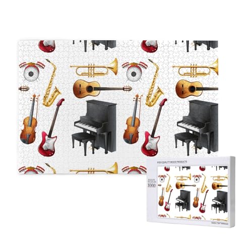 Musikinstrument Klavier Gitarre Saxophon,1000 Teile Holzpuzzle Familienspiel Puzzles für Erwachsene Teenager Heimdekoration von EgoMed