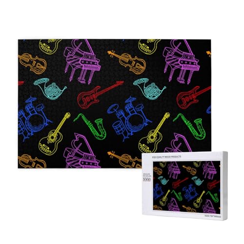 Musikinstrumente Neonfarben,1000 Teile Holzpuzzle Familienspiel Puzzles für Erwachsene Teenager Heimdekoration von EgoMed