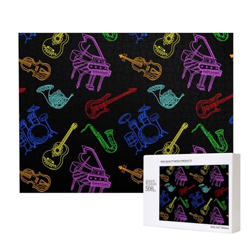 Musikinstrumente Neonfarben,500 Teile Holzpuzzle Familienspiel Puzzles für Erwachsene Teenager Heimdekoration von EgoMed
