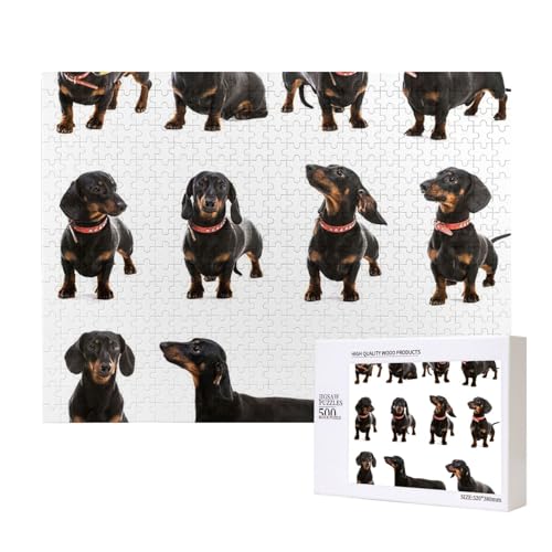 Niedliches Dackel-Hundemuster,500 Teile Holzpuzzle Familienspiel Puzzles für Erwachsene Teenager Heimdekoration von EgoMed