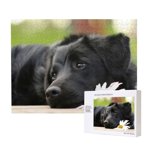 Niedliches schwarzes Labrador-Hundemuster,500 Teile Holzpuzzle Familienspiel Puzzles für Erwachsene Teenager Heimdekoration von EgoMed