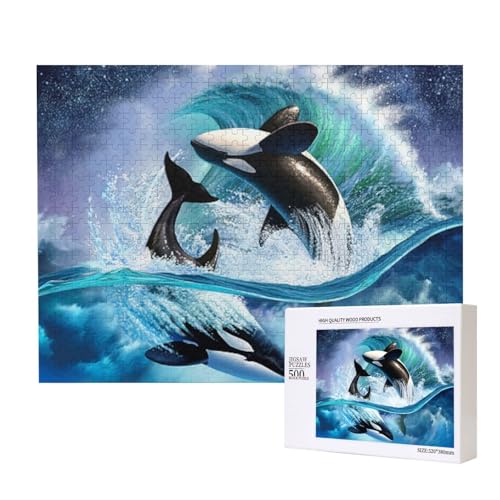 Orca Killerwale winken,500 Teile Holzpuzzle Familienspiel Puzzles für Erwachsene Teenager Heimdekoration von EgoMed