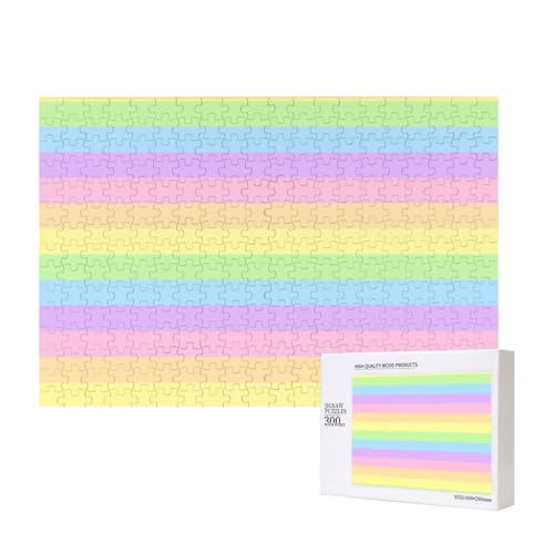 Pastell Regenbogen gestreift,300 Teile Holzpuzzle Familienspiel Puzzles für Erwachsene Teenager Heimdekoration von EgoMed