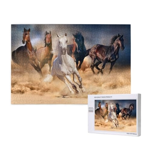 Pferd läuft in der Wüste,1000 Teile Holzpuzzle Familienspiel Puzzles für Erwachsene Teenager Heimdekoration von EgoMed