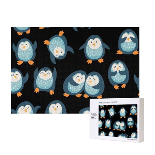 Pinguine Cartoon Gemustert,300 Teile Holzpuzzle Familienspiel Puzzles für Erwachsene Teenager Heimdekoration von EgoMed