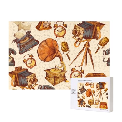 Retro-Skizze Uhr Kamera Mikrofon,300 Teile Holzpuzzle Familienspiel Puzzles für Erwachsene Teenager Heimdekoration Retro-Skizze Uhr Kamera Mikrofon,300 Teile Holzpuzzle Familienspiel Puzzles für Erwachsene Teenager Heimdekoration von EgoMed