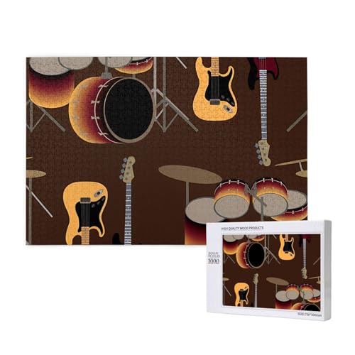 Rock-Muster von Retro-Schlagzeug,1000 Teile Holzpuzzle Familienspiel Puzzles für Erwachsene Teenager Heimdekoration von EgoMed