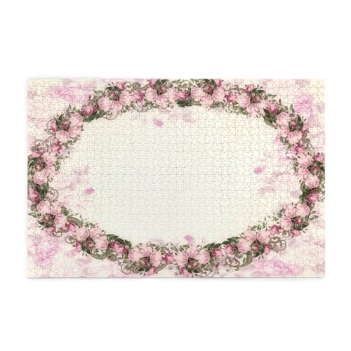 Rosa Rosen Oval Rahmen Vintage,1000 Teile Holzpuzzle Familienspiel Puzzles für Erwachsene Teenager Heimdekoration von EgoMed