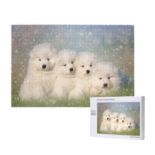 Samojedenwelpen, weiße Hunde, Familienhunde, kleine Samojeden,1000 Teile Holzpuzzle Familienspiel Puzzles für Erwachsene Teenager Heimdekoration Samojedenwelpen, weiße Hunde, Familienhunde, kleine Samojeden,1000 Teile Holzpuzzle Familienspiel Puzzles für Erwachsene Teenager Heimdekoration von EgoMed