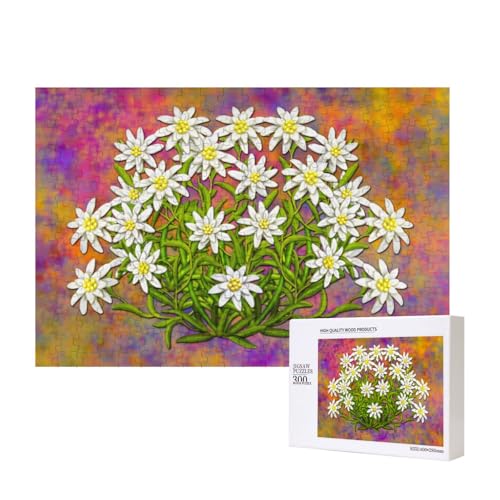 Schweizer Edelweißblumen,300 Teile Holzpuzzle Familienspiel Puzzles für Erwachsene Teenager Heimdekoration von EgoMed