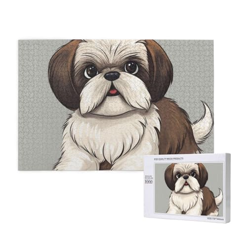 Shih Tzu Hundedruck,1000 Teile Holzpuzzle Familienspiel Puzzles für Erwachsene Teenager Heimdekoration von EgoMed