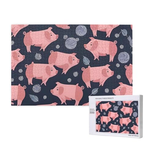 Süße Schweine,1000 Teile Holzpuzzle Familienspiel Puzzles für Erwachsene Teenager Heimdekoration von EgoMed