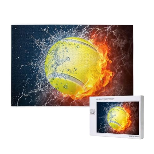 Tennisball in Feuer und Wasser,1000 Teile Holzpuzzle Familienspiel Puzzles für Erwachsene Teenager Heimdekoration von EgoMed