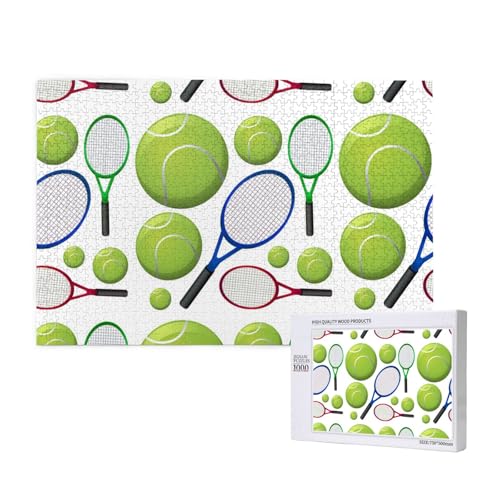 Tennisschläger und Bälle,1000 Teile Holzpuzzle Familienspiel Puzzles für Erwachsene Teenager Heimdekoration von EgoMed
