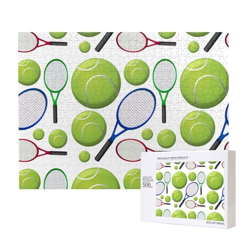 Tennisschläger und Bälle,500 Teile Holzpuzzle Familienspiel Puzzles für Erwachsene Teenager Heimdekoration von EgoMed