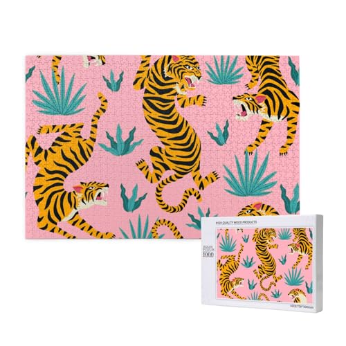 Tiger tanzen auf rosa asiatischen Tiger Gold Orange und Schwarz Animal Print,1000 Teile Holzpuzzle Familienspiel Puzzles für Erwachsene Teenager Heimdekoration Tiger tanzen auf rosa asiatischen Tiger Gold Orange und Schwarz Animal Print,1000 Teile Holzpuzzle Familienspiel Puzzles für Erwachsene Teenager Heimdekoration von EgoMed