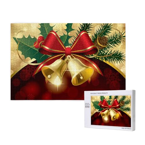 Weihnachten, Rotes Band, Gold, Glocken,1000 Teile Holzpuzzle Familienspiel Puzzles für Erwachsene Teenager Heimdekoration Weihnachten, Rotes Band, Gold, Glocken,1000 Teile Holzpuzzle Familienspiel Puzzles für Erwachsene Teenager Heimdekoration von EgoMed