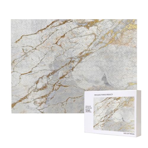 Weiß Grau Silber Perlmutt Gold Pinsel Marmor,500 Teile Holzpuzzle Familienspiel Puzzles für Erwachsene Teenager Heimdekoration von EgoMed