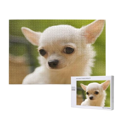 Weißes Chihuahua-Hundegesicht,1000 Teile Holzpuzzle Familienspiel Puzzles für Erwachsene Teenager Heimdekoration von EgoMed