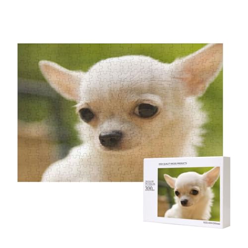 Weißes Chihuahua-Hundegesicht,300 Teile Holzpuzzle Familienspiel Puzzles für Erwachsene Teenager Heimdekoration von EgoMed