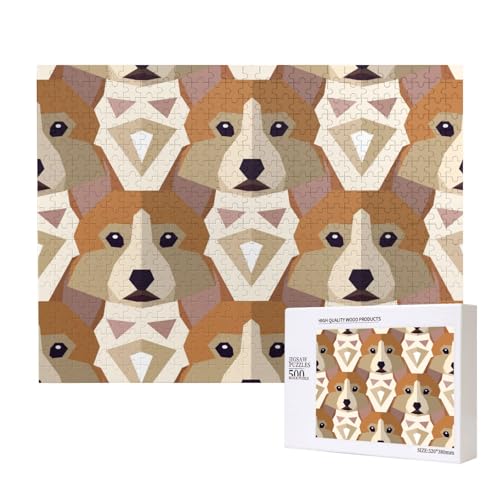 Welsh Corgi Kopfmuster,500 Teile Holzpuzzle Familienspiel Puzzles für Erwachsene Teenager Heimdekoration von EgoMed