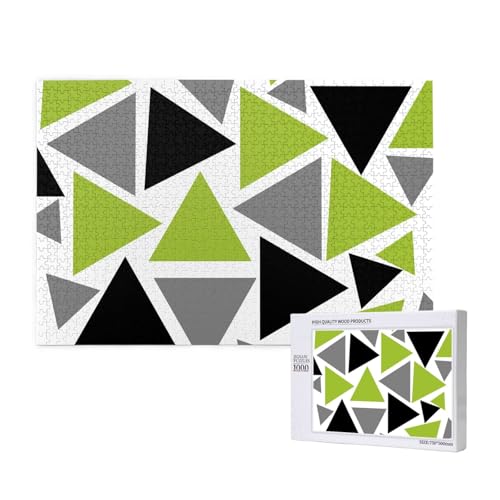 Zufällige Dreiecke Lime Green Grey Black On White,1000 Teile Holzpuzzle Familienspiel Puzzles für Erwachsene Teenager Heimdekoration von EgoMed