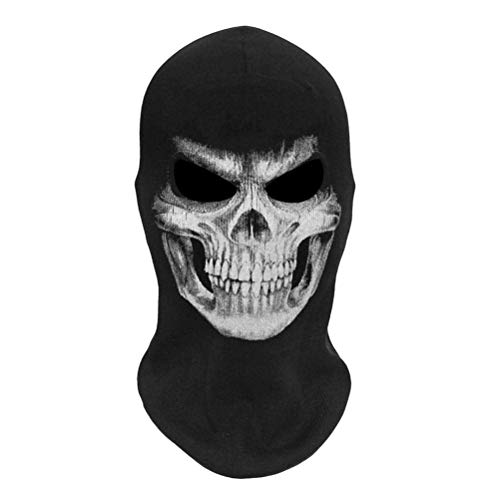Egujiwa Halloween-Maske, Gruselige Skelett-Schädel-Sturmhaube, Geister-Gesichtsmaske für Halloween-Cosplay-Kostüm (Schwarz) von Egujiwa