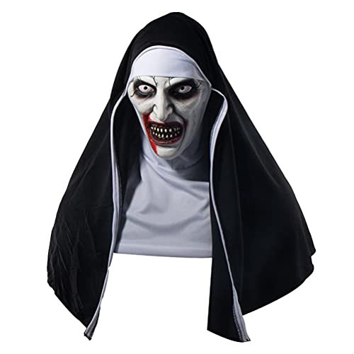 Egujiwa Halloween Maske Gruselige Nonne Maske Realistische Nonne Maske mit Kopftuch Böse Nonne Maske Voller Kopf Kostüm Latexmaske Halloween Party Requisiten (A) von Egujiwa