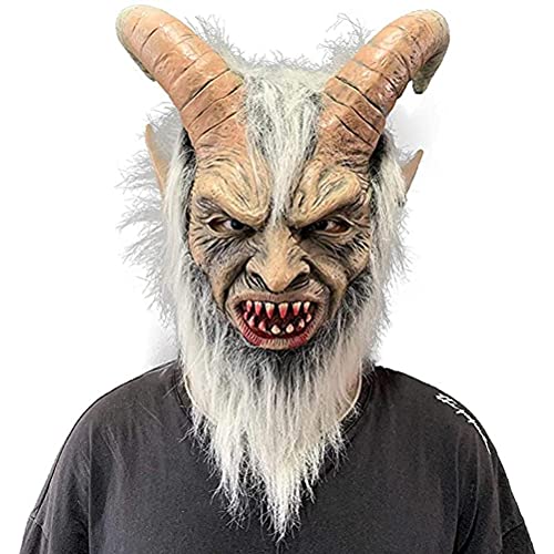 Egujiwa Krampus-Maske, Gruselige Halloween-Maske, Horror-Teufel-Latex-Maske, Halloween, Cosplay, Party, Kostüm-Requisiten (Schwarz) von Egujiwa