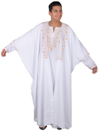 Egypt Bazar Zweiteiliges Araber Scheich Kostüm,Kaftan mit Umhang, Farbe: weiß/Gold (68 (5XL)) von Egypt Bazar