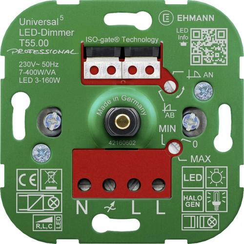 Ehmann 5500x0000 Universal-Dimmer Geeignet für Leuchtmittel: LED-Lampe, Halogenlampe, Glühlampe, F von Ehmann