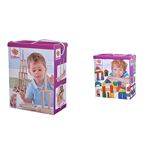 Eichhorn 100001612 Holzbaukasten Holzsteine zum Bauen, inkl. Vorlagen & 100010171 100 Bunte Holzbausteine in der Aufbewahrungsbox mit Kordel und Sortierdeckel, für Kinder ab 1 Jahr Eichhorn 100001612 Holzbaukasten Holzsteine zum Bauen, inkl. Vorlagen & 100010171 100 Bunte Holzbausteine in der Aufbewahrungsbox mit Kordel und Sortierdeckel, für Kinder ab 1 Jahr von Eichhorn
