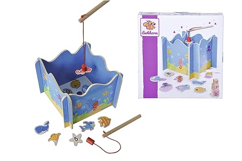 Eichhorn 100002089 - Angelspiel mit Zwei Angeln, Holzspielzeug, Geschicklichkeit, ab 3 Jahren, 16 teilig, Mehrfarbig von Eichhorn