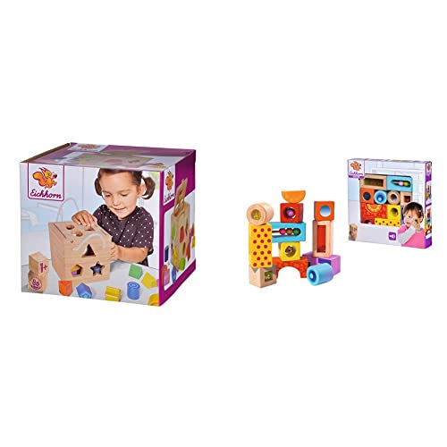 Eichhorn 100002092 Steckwürfel aus Holz, Kiefernholz, Motorikwürfel mit 12 Steckbausteinen für Kinder ab 12 Monaten, 14,5x14,5x14,5 cm & Klangbausteine – 12 Bunte Holzbausteine die Geräusche Machen Eichhorn 100002092 Steckwürfel aus Holz, Kiefernholz, Motorikwürfel mit 12 Steckbausteinen für Kinder ab 12 Monaten, 14,5x14,5x14,5 cm & Klangbausteine – 12 Bunte Holzbausteine die Geräusche Machen von Eichhorn