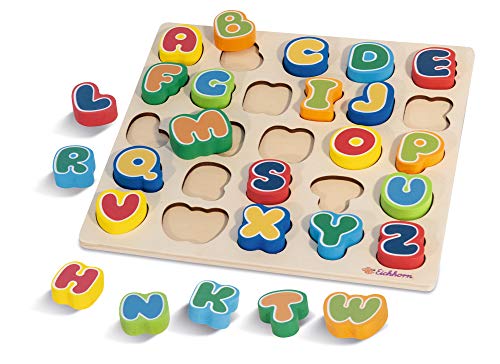 Eichhorn - 26 Buchstaben - spielerisch das Alphabet erlernen, aus Holz, inkl. Brett 30x30 cm, Lern- und Motorikspielzeug, ab 2 Jahren von Eichhorn