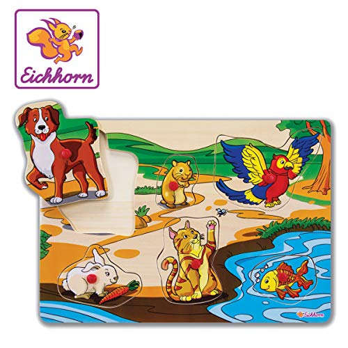 Eichhorn 100005452 - Steckpuzzle 30x20cm mit 6 Steckteilen, Motive: Tiere/Fahrzeuge, Keine Motivauswahl möglich, Lieferumfang 1 STK., FSC 100% Zertifiziertes Lindensperrholz von Eichhorn