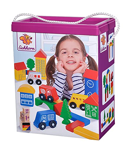 Eichhorn - 50 Bunte Holzbausteine City Blocks mit Druck, in der Aufbewahrungsbox mit Kordel und Sortierdeckel, 100 Prozent FSC zertifiziertes Buchenholz, ab 1 Jahr Eichhorn - 50 Bunte Holzbausteine City Blocks mit Druck, in der Aufbewahrungsbox mit Kordel und Sortierdeckel, 100 Prozent FSC zertifiziertes Buchenholz, ab 1 Jahr von Eichhorn